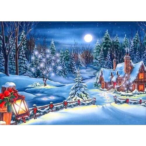 Full diamond 5D diamond painting snow hut round diamond mosaic pattern winter landscape DIY handmade home decoration painting