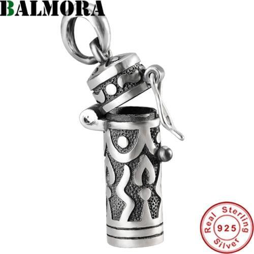 BALMORA Real 925 Sterling Silver Retro Good Wishes Open Box Pendant for Necklaces Women Men Couple Gift Ethnic Fashion Jewelry