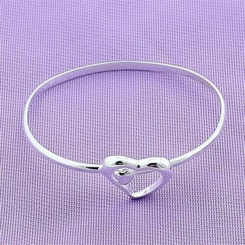 925 Sterling Silver Heart Bangle For Women Fashion Wedding Engagement Charm Girl Party Jewelry Gift