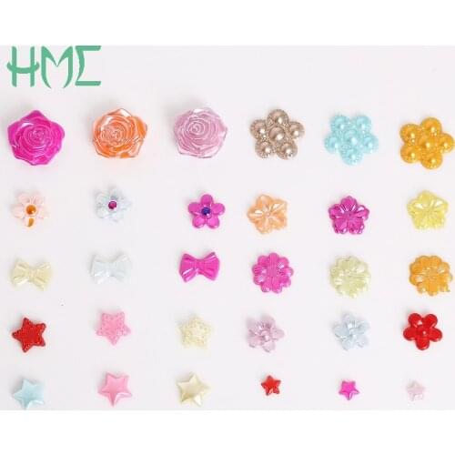 New Fashion Mixed Flatback Plastic ABS Imitation Pearl Star/Bow/Rose Flower Beads For DIY Jewelry Craft Scrapbook Decoration
