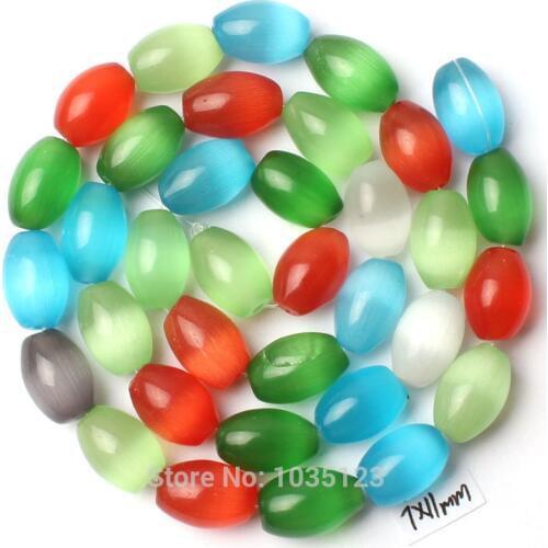 High Quality 8x12mm Mixed Color Cat Eye Stone Oval Shape Gem Loose Beads Strand 15" DIY Creative Jewellery Making w2717