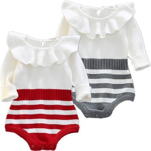 Baby Rompers Winter Striped Newborn Sweater Knit Cotton Full tutu Clothing Infant Jumpsuits Toddler Costume Baby Girls Clothes