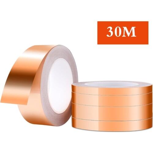 30Meter Copper Foil Tape Shielding Sheet 50mm/40mm/30mm/20mm/10mm Single sided Conductive Roll For avoid voltage and current