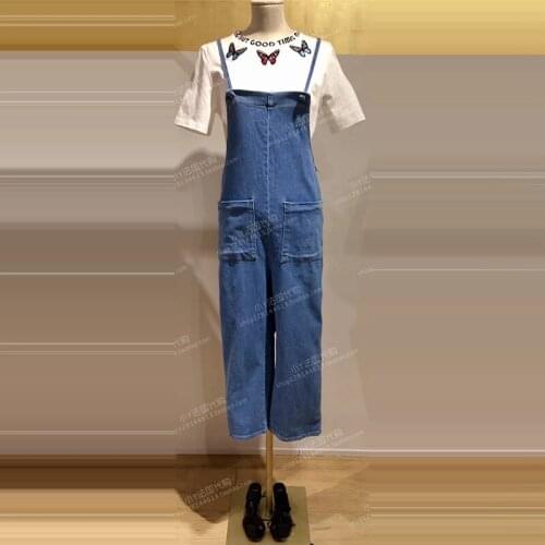 Patads French womens wear m spring and summer age reducing college style jeans suspenders pinaro