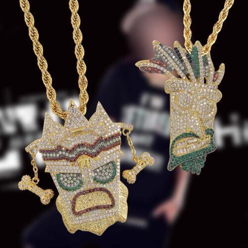 Gucy Hip Hop Mask Pendant Necklace Iced Out Micro Pave CZ Stones Hip Hop Pendants & Necklaces for Men Women