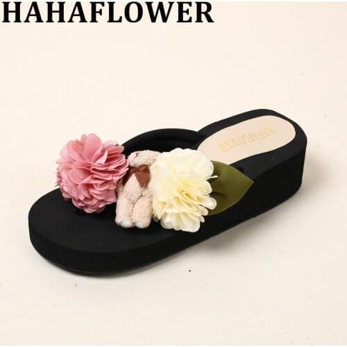 HAHAFLOWER comfortable light breathable home slippers flower knot cute flat anti-skid bath slippers soft bottom wear Beach shoes