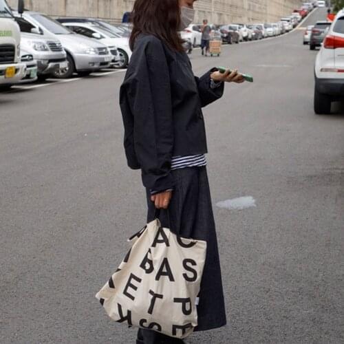 Womens Canvas Casual Tote Shoulder Bag Stylish Waterproof Shopping Cloth Bags Foldaway Travel Shopping Bag Letter Print Handbag