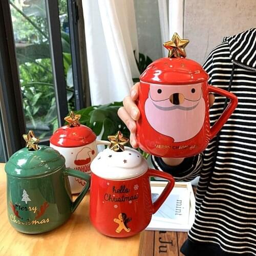 Nordic Ceramic Cup Korean Style Mugs Christmas Cup Cartoon Coffee Mugs Creative Santa Claus Cup Milk Mugs Christmas Lovers Gifts