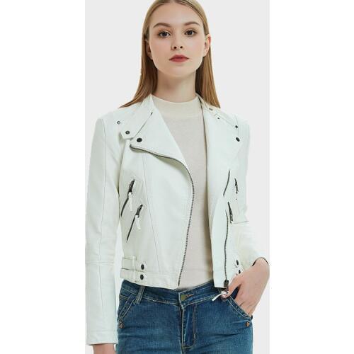 Korean Spring Womens Short Biker Jacket White Coat PU Leather Jackets Slim Chaqueta Cuero Mujer KJ2002