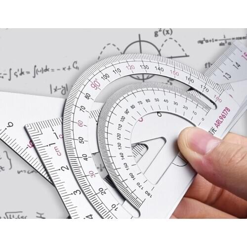 4 pcs/Set Square Triangle Ruler Aluminum Alloy Protractor Set Drawing School Supplies 2 Colors Available