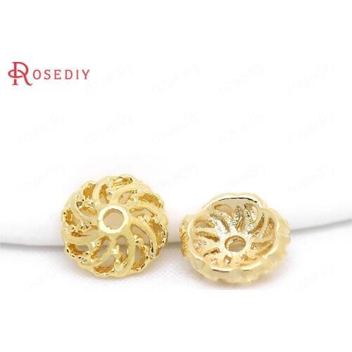 32091)20PCS 7MM height 2MM hole 1MM 24K Gold Color Brass Beads Caps Jewelry Making Supplies Diy Findings Accessories