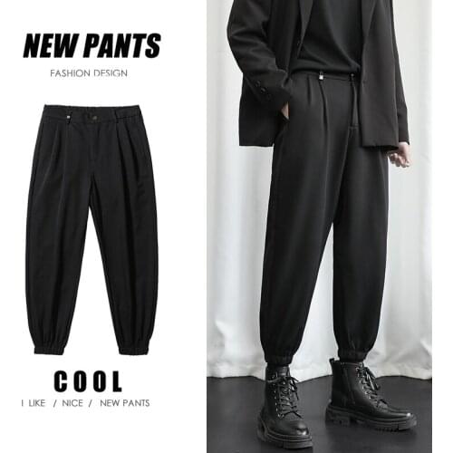 Men Black Korean Hip Hop Harem Pants 2021 Spring Autumn Mens Fashions Streetwear Casual Cargo Joggers Solid Vintage Trousers