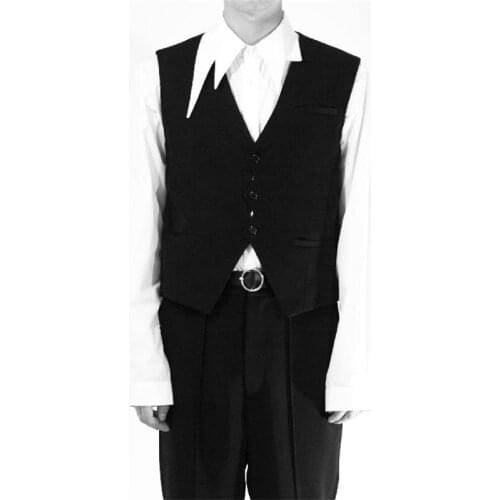 Mens new black waistcoat irregular niche design trend fashion male youth fashion city fashion British large vest