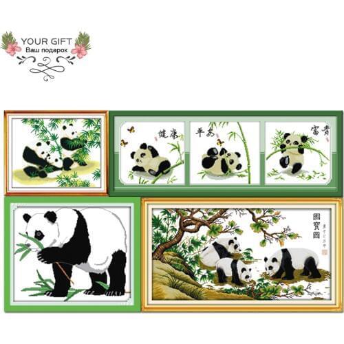 Joy Sunday D009D093D214(2)D223 Free Shipping Home Decor National Treasure Lucky Three Pandas Panda Needlework Cross Stitch Kits