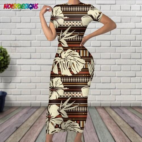 NOISYDESIGNS Summer Tribal Vintage Hawaiian Hibiscus Flowers Printed Dresses Fashion Short Sleeve Casual Dress Women Clothes