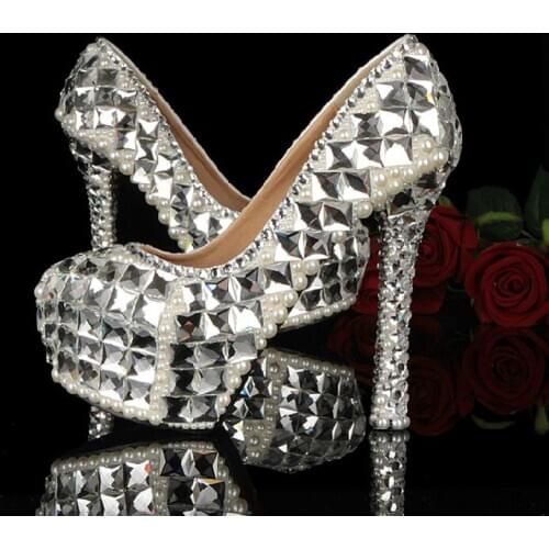 New Sparkling Handmade Dress Shoes High Heel Crystal Rhinestone Shoes for Bride Bridal Wedding Shoes Banquet Evening Party Shoes