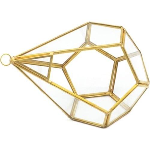 New Gold Wall Hanging Glass Geometric Terrarium Modern Indoor Opening Polyhedron Diamond Teardrop Shape Planter Pot Decorative