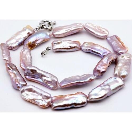 Charming purple necklace, natural purple baroque pearls, rectangular, bright colors, ladies pearl necklace