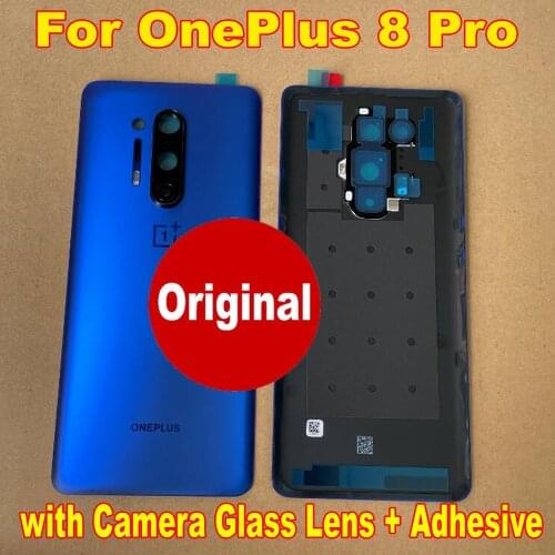 Original New Back Battery Cover Housing Door Rear Case Phone Lid with Camera Frame Glass Lens For OnePlus 8 Pro + Flash+Adhesive