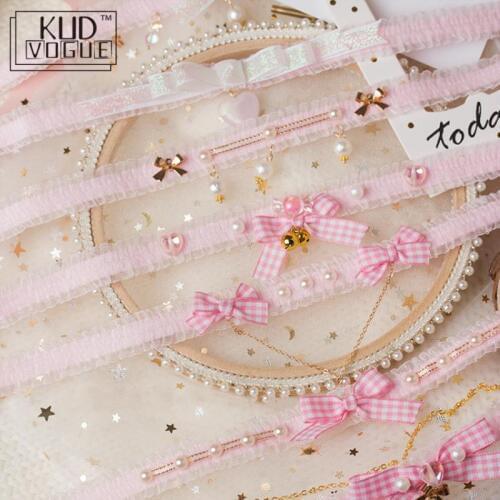 Handmade Pendant Necklace Lolita Princess Gothic Pink Series Collar Original Pearl Butterfly Knot Soft Sister Heart Day Choker