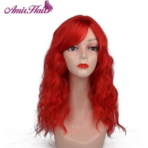 Amir Bob Wig Dark Red Short Natural Wave Synthetic Wigs with Bangs for Women black Cosplay wigs Blond Brown False Hair