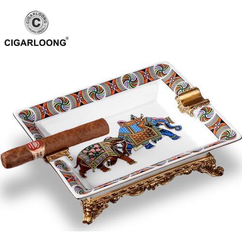 CIGARLOONG Cigar Ashtray Cigar Bone Porcelain Ashtray European Ceramic Living Room Decoration Vintage cigar ashtray AH-1050