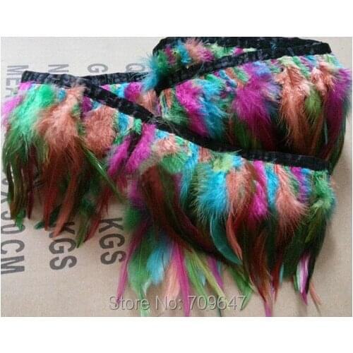 Feather Lace!10YARDS/LOT!12-16CM Height Colourful Rooster Hackle Feather Trim Fringe for Crafts/Costume/Sewing