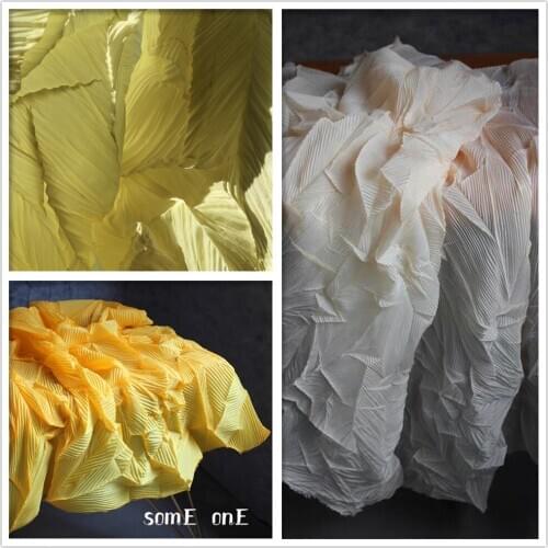 Louver Pleated Fabric Yellow Miyake Folds DIY Patchwork Clothes Dress Wedding Background Decor Art Painting Designer Fabric
