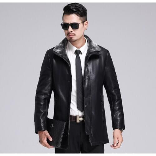 Luxurious Mens Winter Jacket new Casual Coat Fur Collar Thick Velvet Warm Motorcycle Leather Jackets