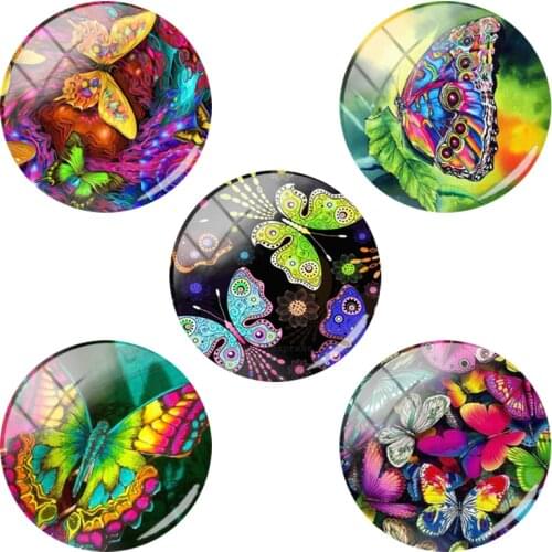TAFREE Dazzling Colors Butterfly Floral Art Pattern Glass Cabochon Dome 12 15 16 18 20 25 mm Making Jewelrys Accessory New