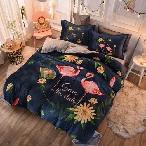 Warm Flannel AB Double Side Duvet Cover 2 Pillowcases,1Flat Sheet/Throw Blanket for sofa Sleeping Bedding Set