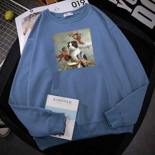 Scottish Fold Angel Crown Print Men Hoody simple Loose Fashion Sweatshirt Street Crewneck Hoodie Autumn Fleece Sportswear Female