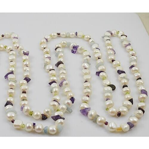 Terisa Unique Baroque Real Pearl Amethystes Rose Quartzs Peridot Multicolor Long Necklace Handmade Fashion Jewelry For Women