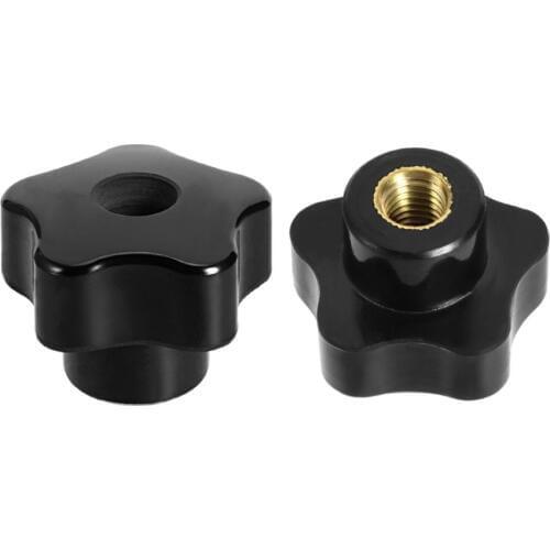 Uxcell 6pcs M10 M6 Star Knobs Manual Nuts Clamping Knob Black Grip Handle Female Thread Brass Insert for Mechanical Industry
