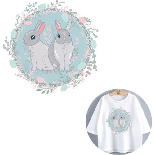 Vinyl Cute Cartoon Rabbit Patch Heat Transfer Patches on Clothes Rabbits Iron on Transfers For Clothing Stickers for Clothes DIY