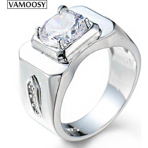 VAMOOSY Wedding Crystal Silver Color Rings men Engagement white Color Cubic Zircon Ring Brand Bijoux For Women Jewelry 2018 New