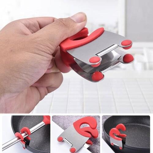 1 Pcs Stainless Steel Pot Side Clip Anti-hot Spoon Holder Clip Kitchen Accessories Anti-scalding Spoon Holder Can Fixed Clamp