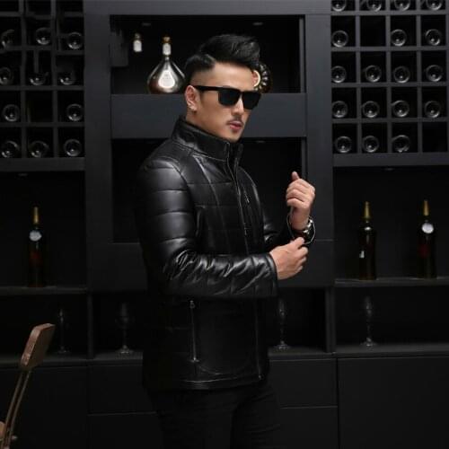 2020 Leather Jacket Men Mink Fur Collar Jacket Plus Size Winter Sheepskin Mens Duck Down Coat Jaqueta De Couro 18017 YY575