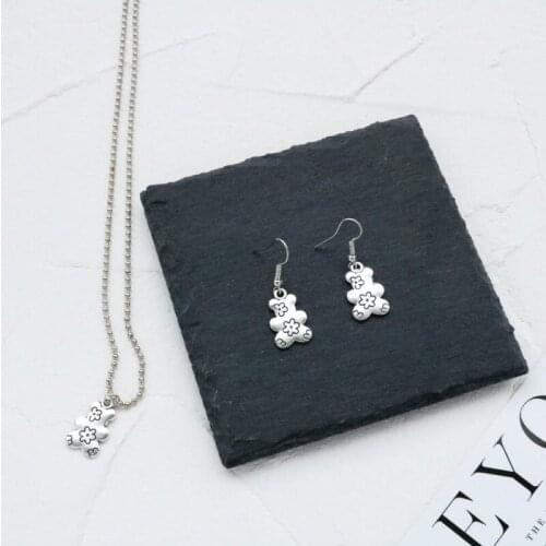 3pcs/set Cute Little Bear Earrings And Necklace Fashion Charm Chain Necklace Anniversary Fashion Gifts For Women Jewelry