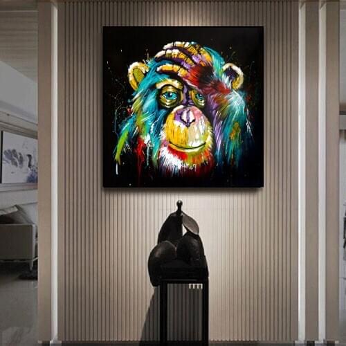 Watercolor Thinking Monkey Wall Art Canvas Prints Abstract Animals Pop Art Canvas Paintings Wall Decor Pictures For Kids Room