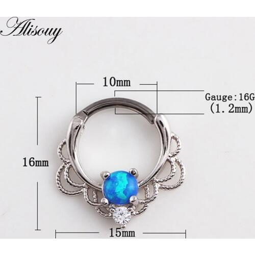 Alisouy 1 Piece Opal Nose Rings fashion Hoop Rings Clicker Septum Cartilage Studs Lip Piercing Body Jewelry for girl lady HQ