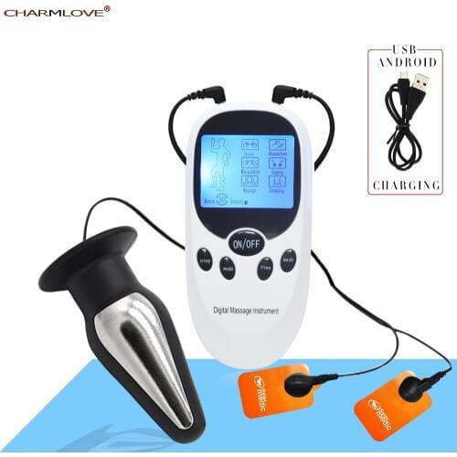 New USB Charge Electric Shock Anal Plug Electro Shock Massage Pads Stimulation Medical Themed Toys Adult Play Games for Couple