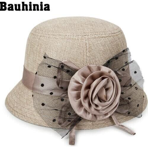 Bauhinia Fashion Vintage Elegant Ladies Fedora Bowler Hats Women Hat Flower Autumn Bucket Cap