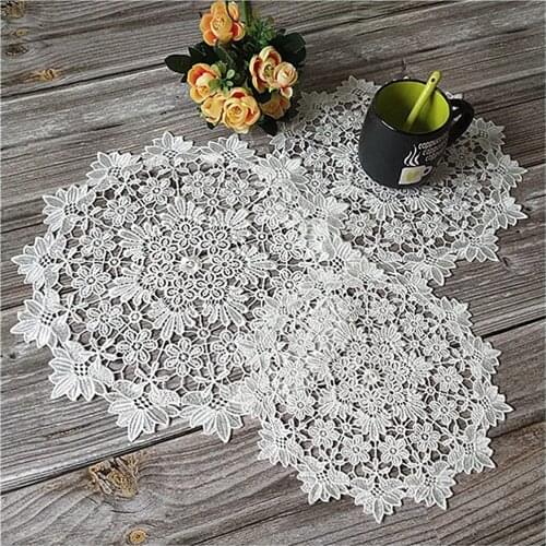White Lace Table Mat Coaster Dish Cloth Bowl Cup Tableware Mats Korean European Style Embroidery Table Runner Vase Place Mat