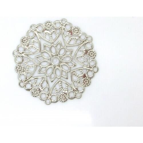 Free shipping-100Pcs Embellishment Findings Filigree Connectors Flower Silver Tone Hollow Gift Decoration DIY 3.5x3.3cm,D0169