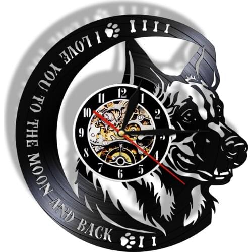 German Shepherd I Love You To The Moon And Back Paws Bone 3D Quartz Needle Wall Clock Nightlight Watch Modern Home Decoration