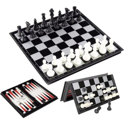 BSTFAMLY plastic chess set, portable game of international chess, checkers backgammon three kinds of gameplay chess game, LA33