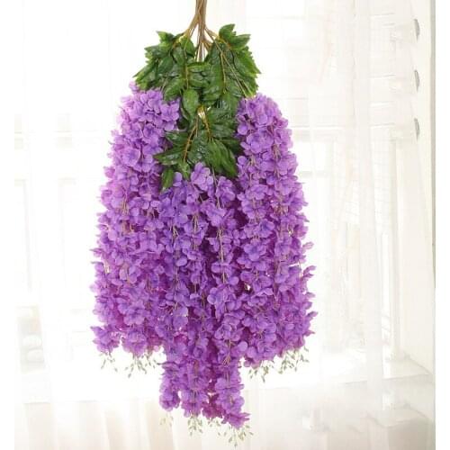 12 Sticks Artificial Wisteria Flowers Fake Wisteria Vine Ratta Hanging Garland Silk Flowers String Wedding Party Home Decoration