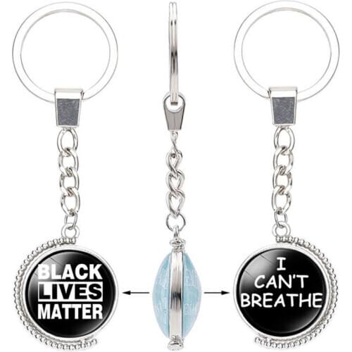 Julie Wang 1PCS Protest Keychain Double-sided Glass Black Lives Matter I Can't Breathe Cabochons Rotatable Key Chain Keyring