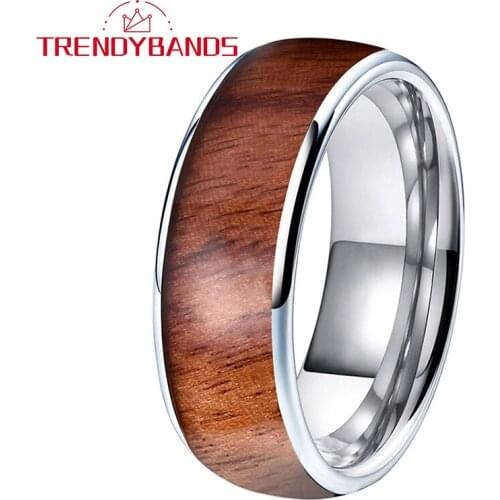 4/6/8MM Wood Inlay Rings For Men Women Tungsten Wedding Band Domed Polished Shiny Comfort Fit